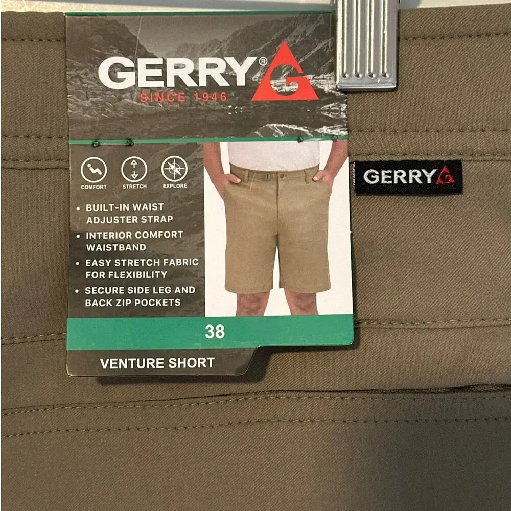Gerry Venture Shorts Men's Brown Tan Khaki Sz 38 Adjustable Waist Casual Stretch